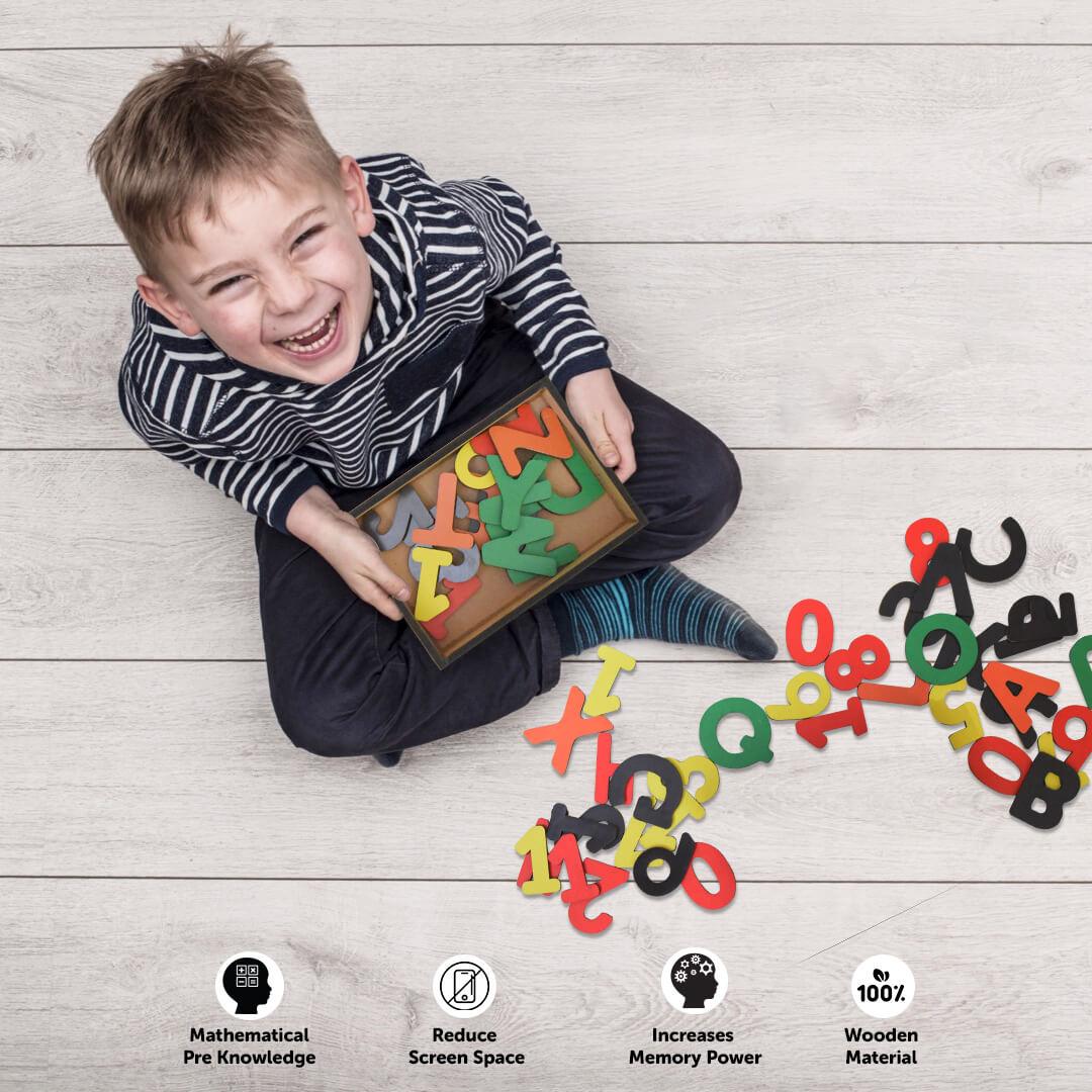 Magnetic Letters and Numbers Set With 89 Wooden Magnets 3+ Years - Mini Leaves