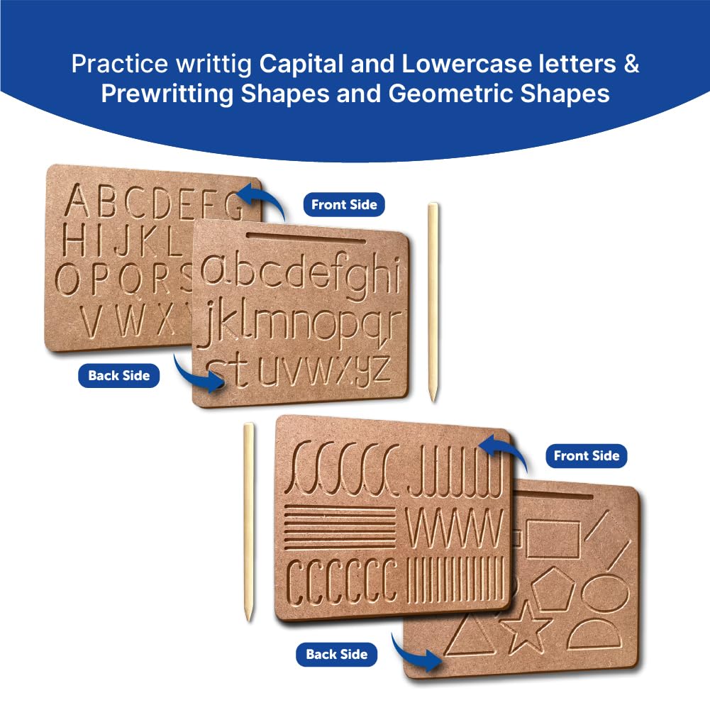 Educational Wooden Tracing Board for Kids Set of 4 Double Sided Board - Mini Leaves