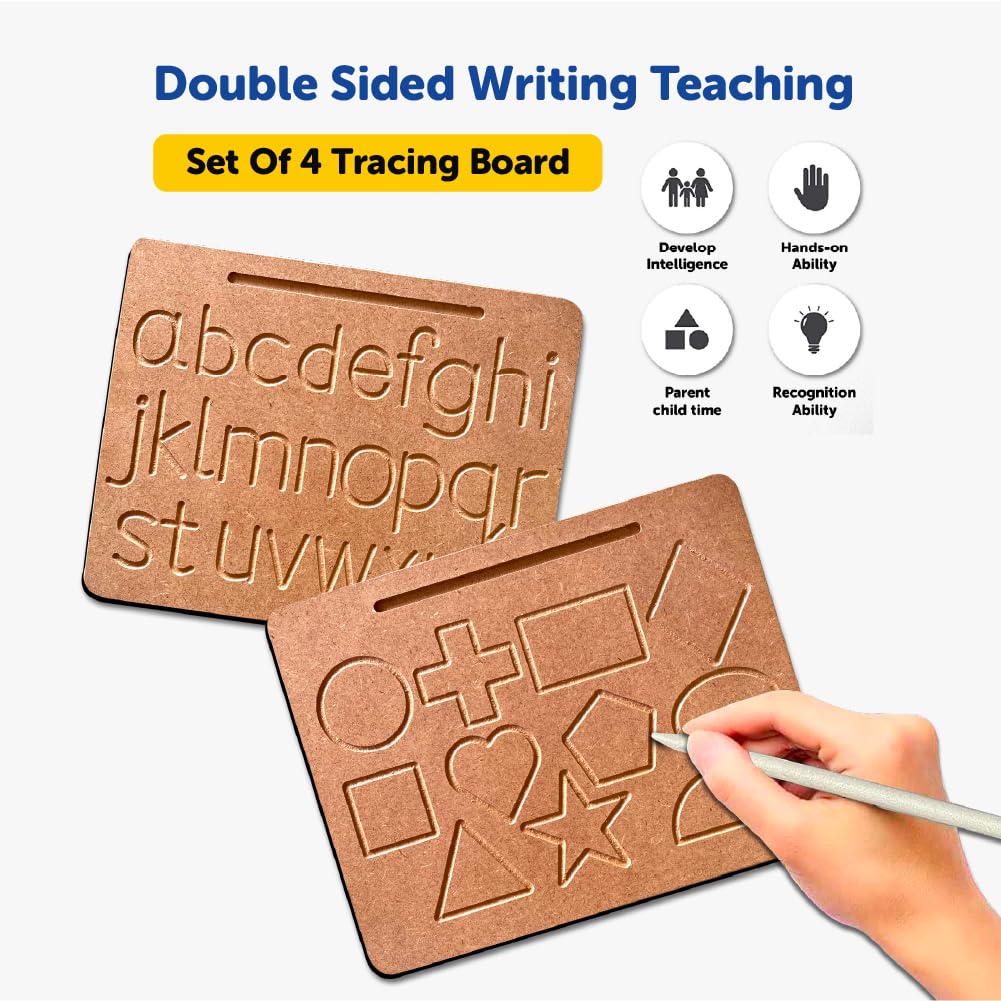 Educational Wooden Tracing Board for Kids Set of 4 Double Sided Board - Mini Leaves