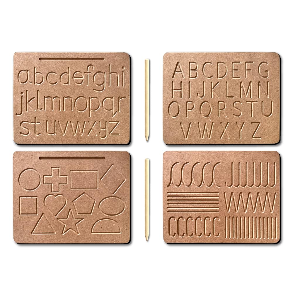 Educational Wooden Tracing Board for Kids Set of 4 Double Sided Board - Mini Leaves