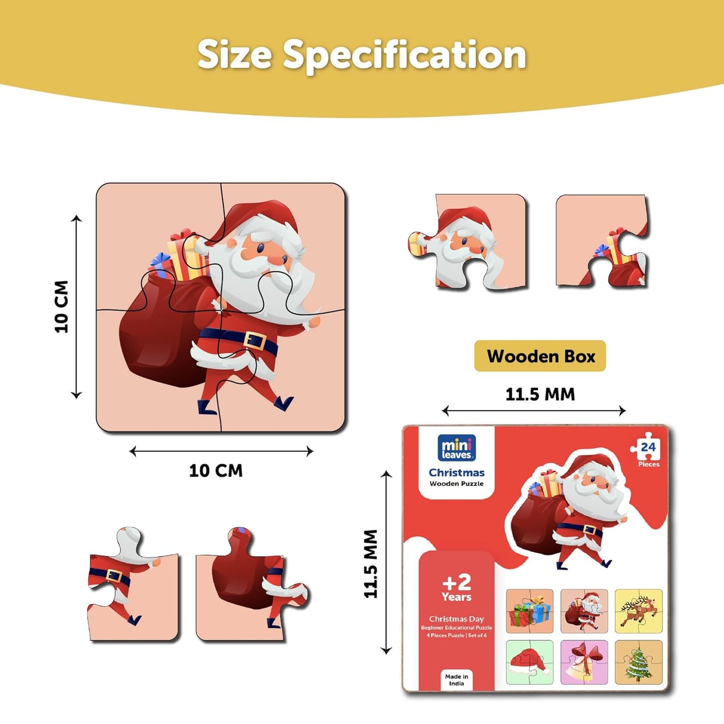 Christmas 4 Pieces Wooden Puzzles 2+ Years