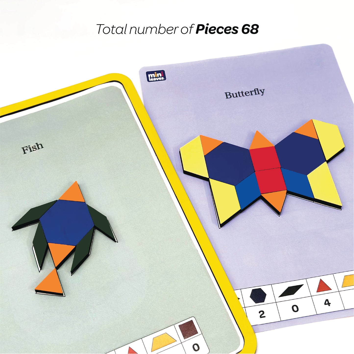 Mini Leaves™ Magnetic Mosaic Pattern Blocks Set – 68 Pcs with 20 Activity Cards