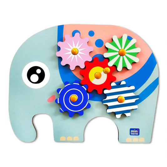 Elephant Wooden Gear Toys with 5 Interchangeable Gears for 2+ Years