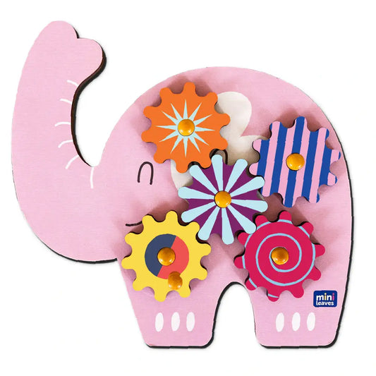 Baby Elephant Wooden Gear Toys with 5 Interchangeable Gears for 2+ Years