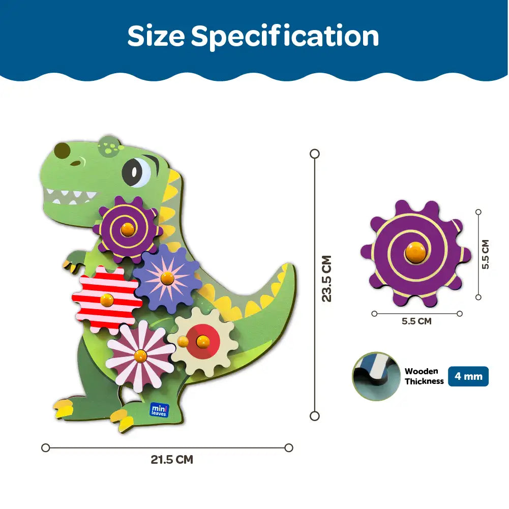 The Roaring Dino Wooden Gear Toys with 5 Interchangeable Gears for 2+ Years