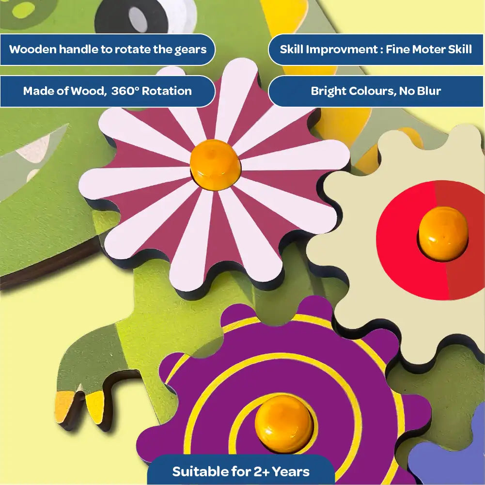 The Roaring Dino Wooden Gear Toys with 5 Interchangeable Gears for 2+ Years