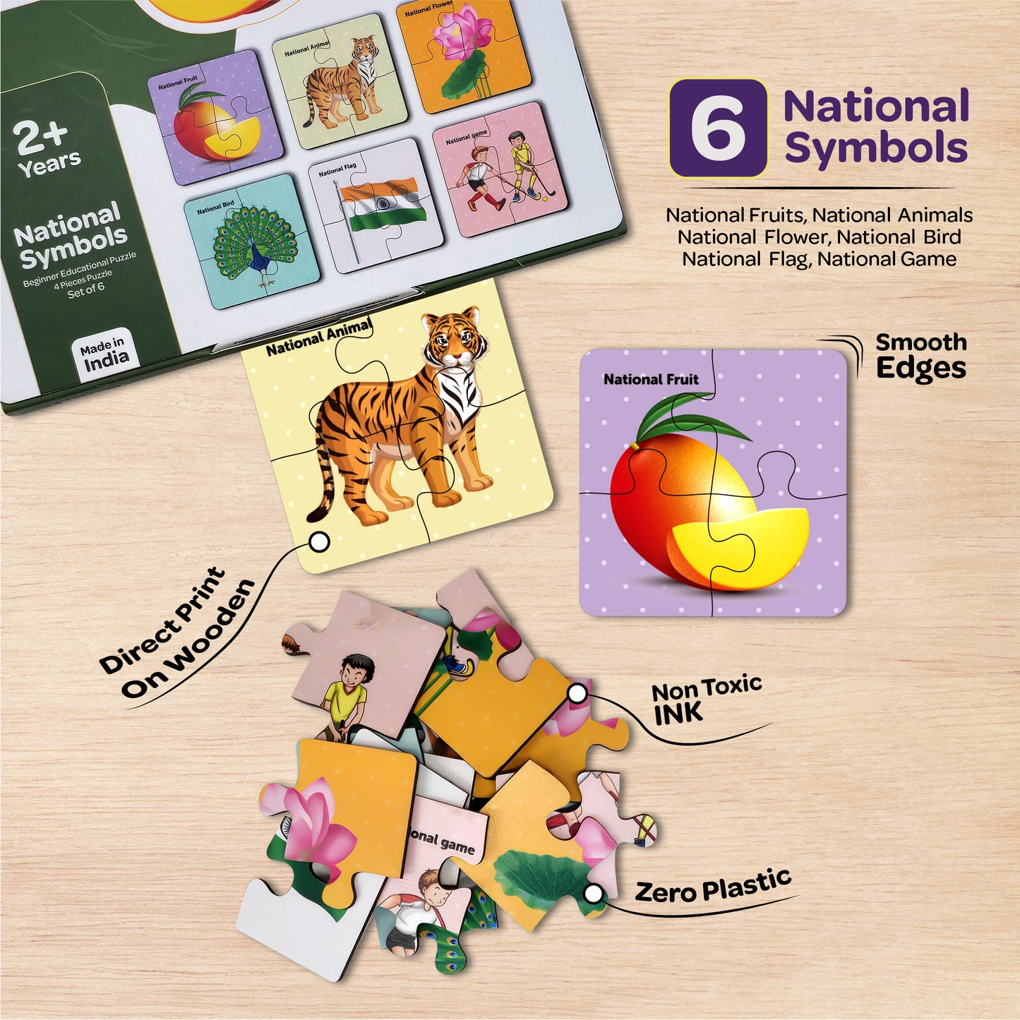 National Symbols 4 Pieces Wooden Puzzles 2+ Years