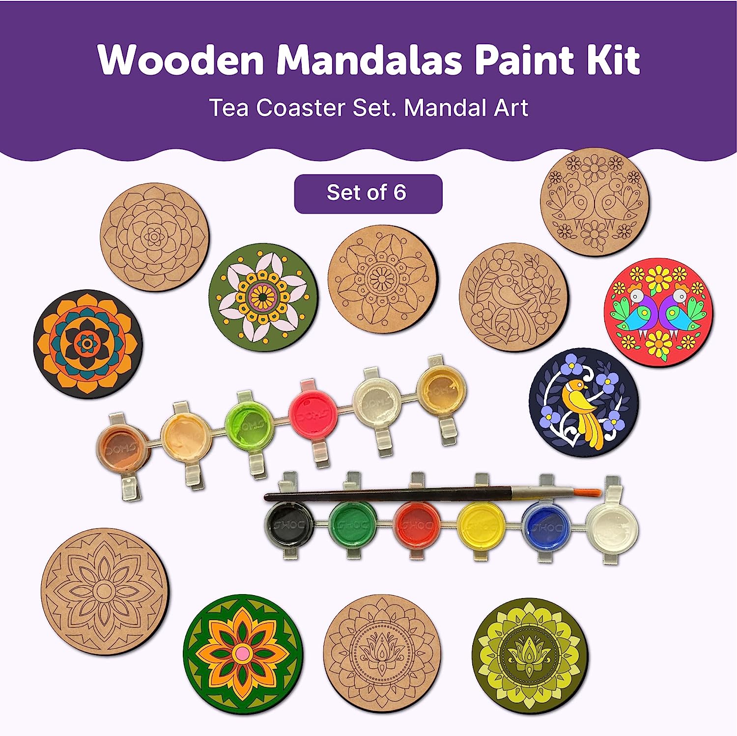 Mandala Paint Kit Tea Coasters Art and Craft Kit 6+ Years - Mini Leaves
