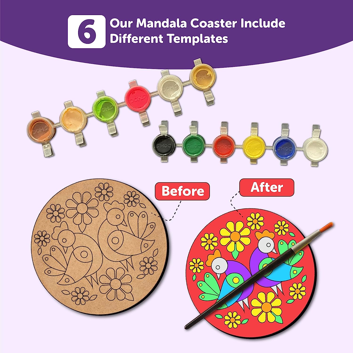 Mandala Paint Kit Tea Coasters Art and Craft Kit 6+ Years - Mini Leaves