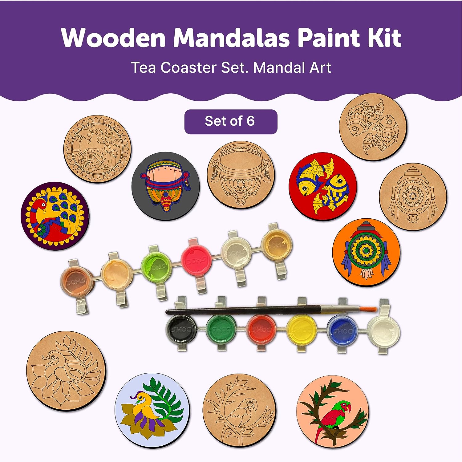 Mandala Tea Coasters Art and Craft Kit for 6+ Years- Beginner - Mini Leaves