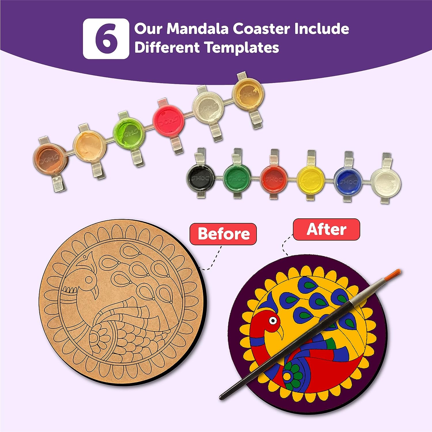 Mandala Tea Coasters Art and Craft Kit for 6+ Years- Beginner - Mini Leaves