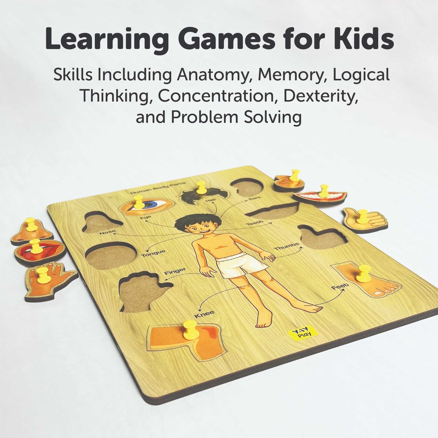 Wooden Human Body Part Knob and Pegged Puzzle for 2+ Years
