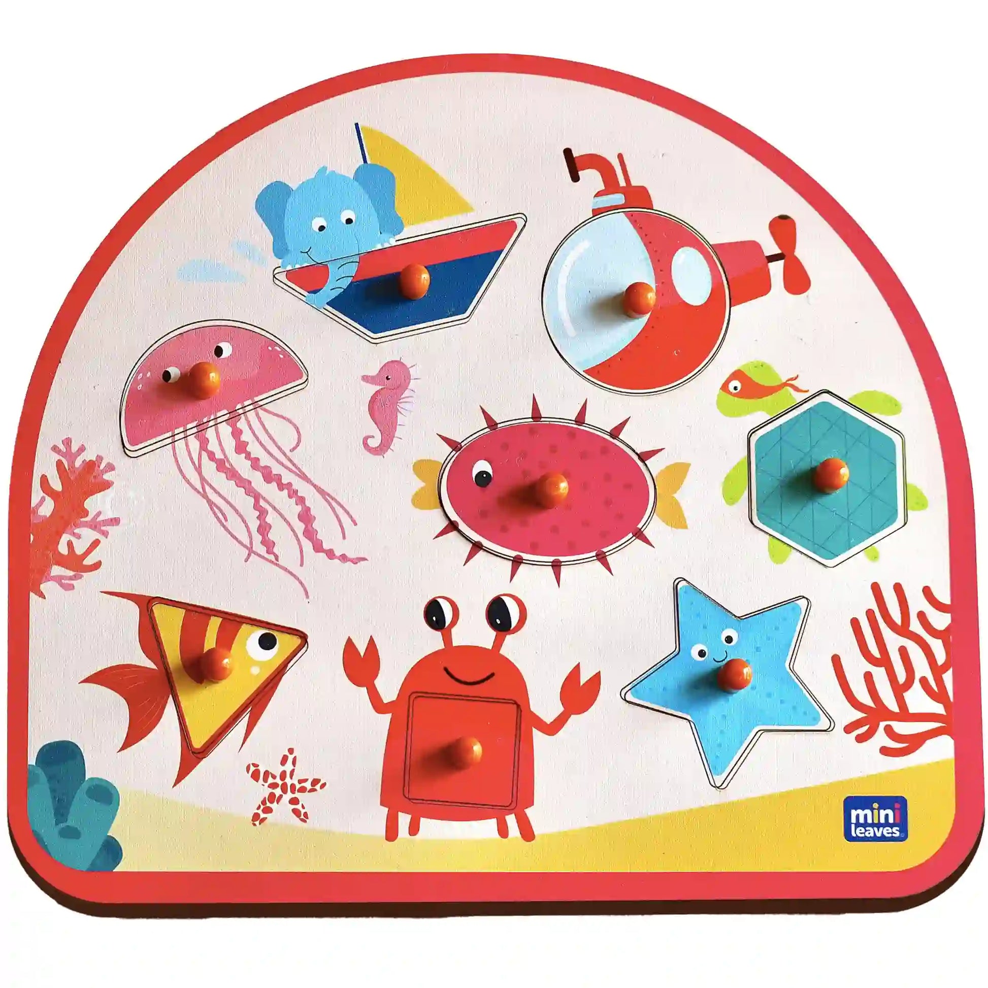 Sea Treasures Knob Board 1+ Years 8 Geometric Shapes - Mini Leaves