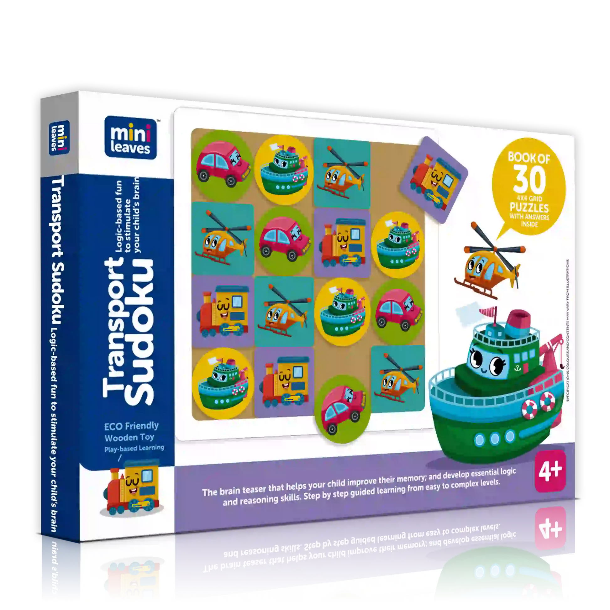 Transport Wooden Sudoku Board Game - Mini Leaves