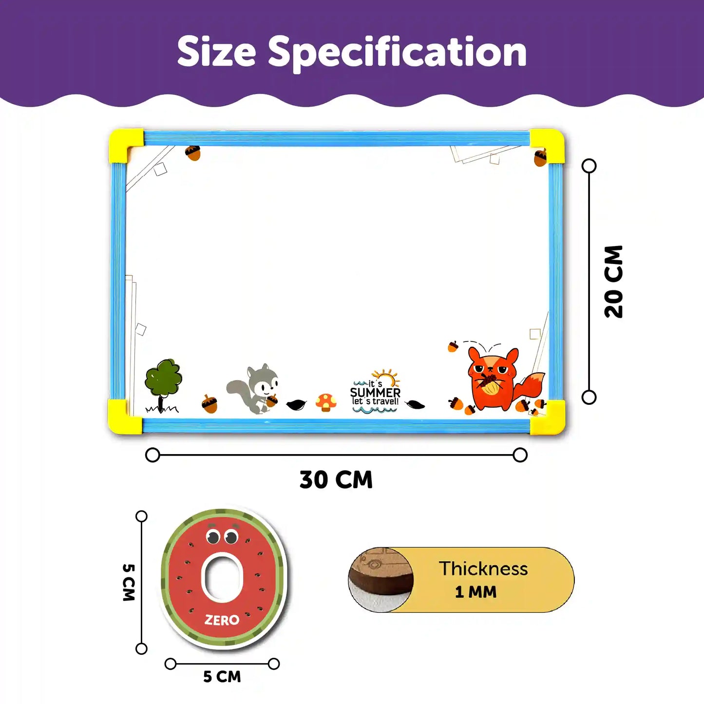 White Board 2 in 1 with 0 to 9 Magnetic Numbers - Mini Leaves