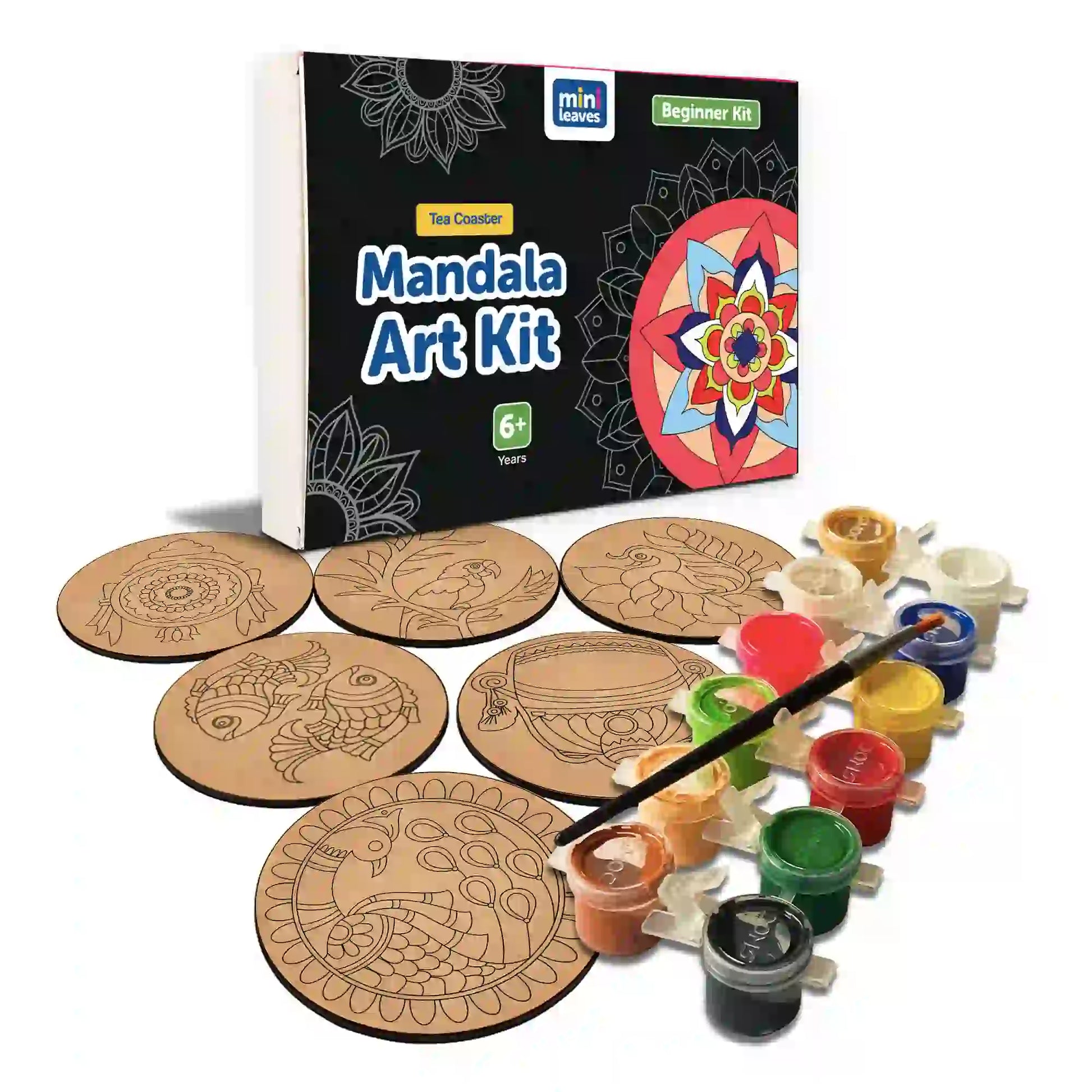 Mandala Tea Coasters Art and Craft Kit for 6+ Years- Beginner - Mini Leaves
