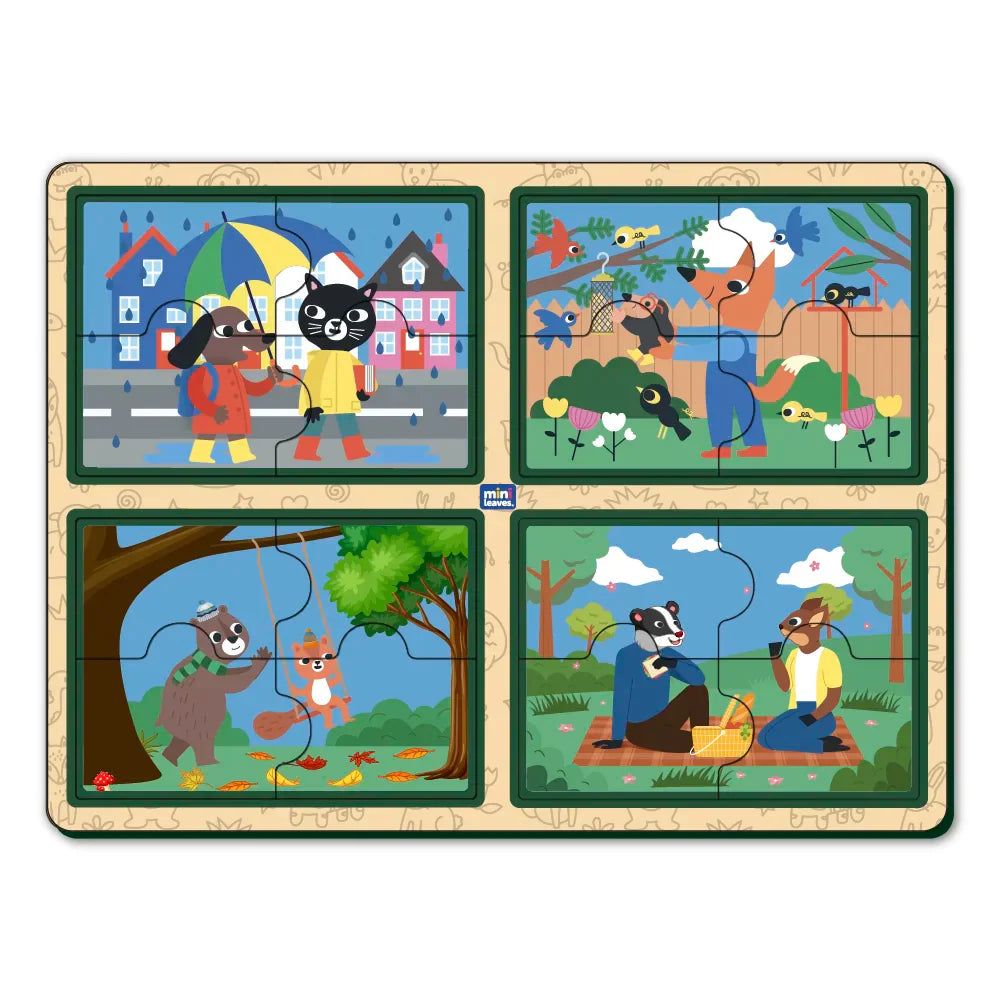 Four 4 Pieces Act of Kindness Jumbo Wooden Matching Puzzles for 2+ Years - Mini Leaves