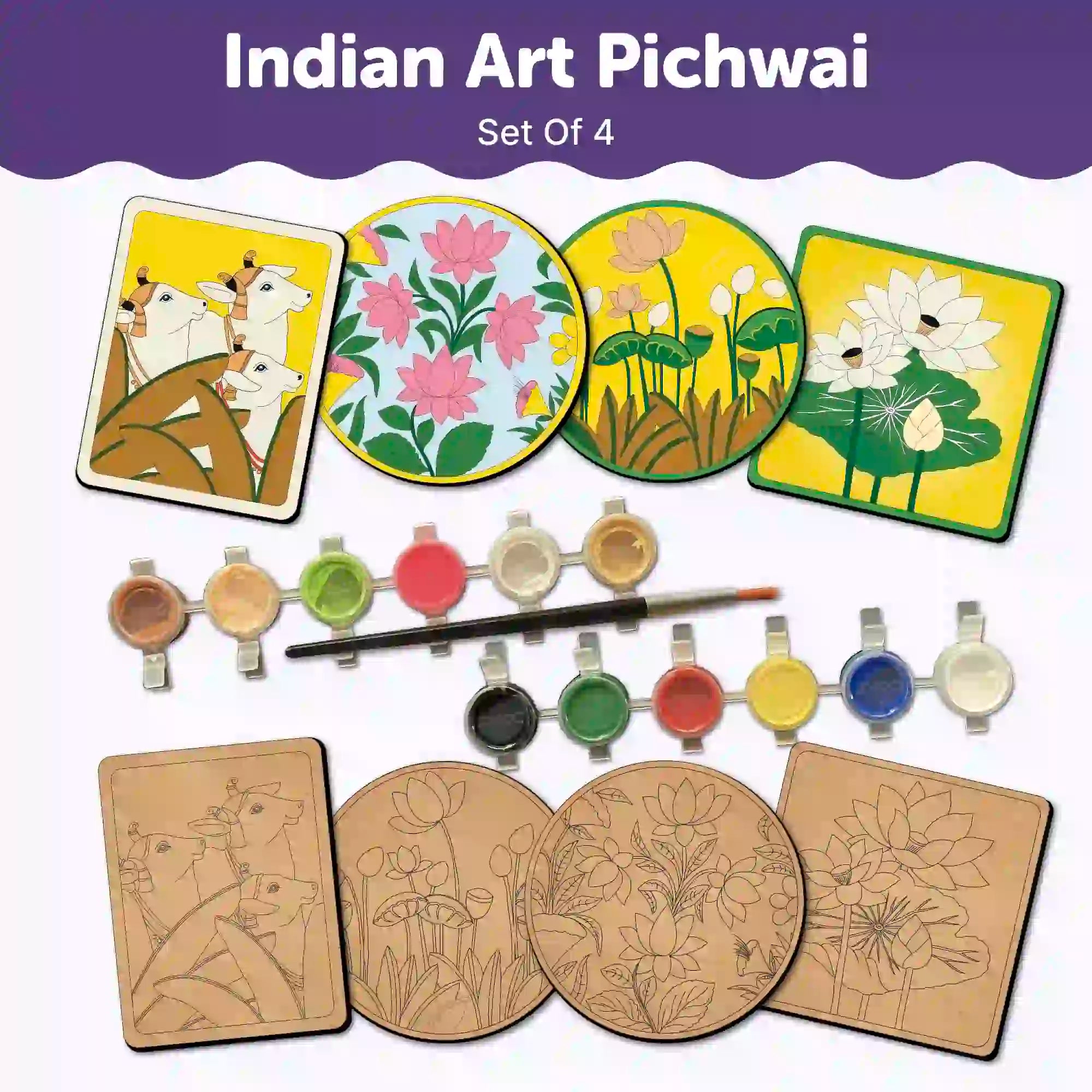 Pichwai Mandala Tea Coaster Paintings DIY Kit for 6+ Years
