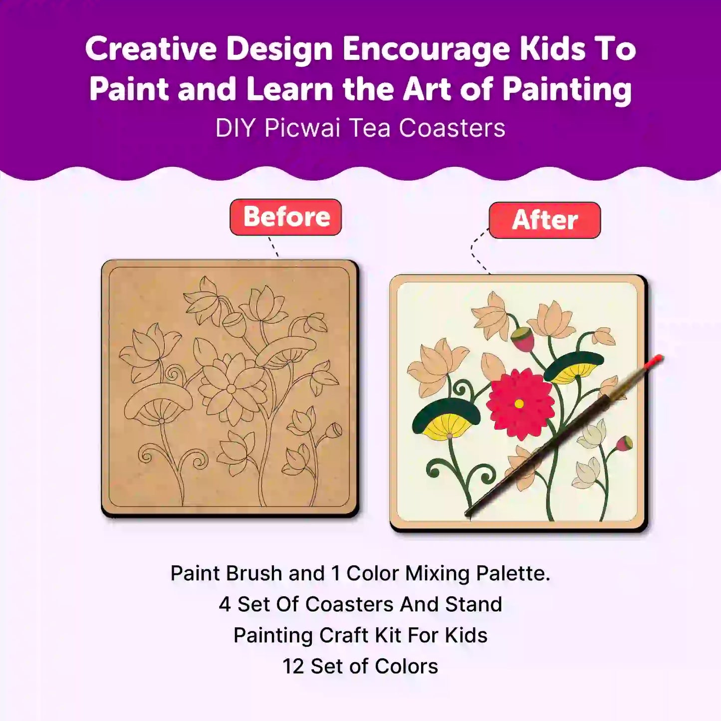 Pichwai Mandala Tea Coaster Paintings DIY Kit for 6+ Years