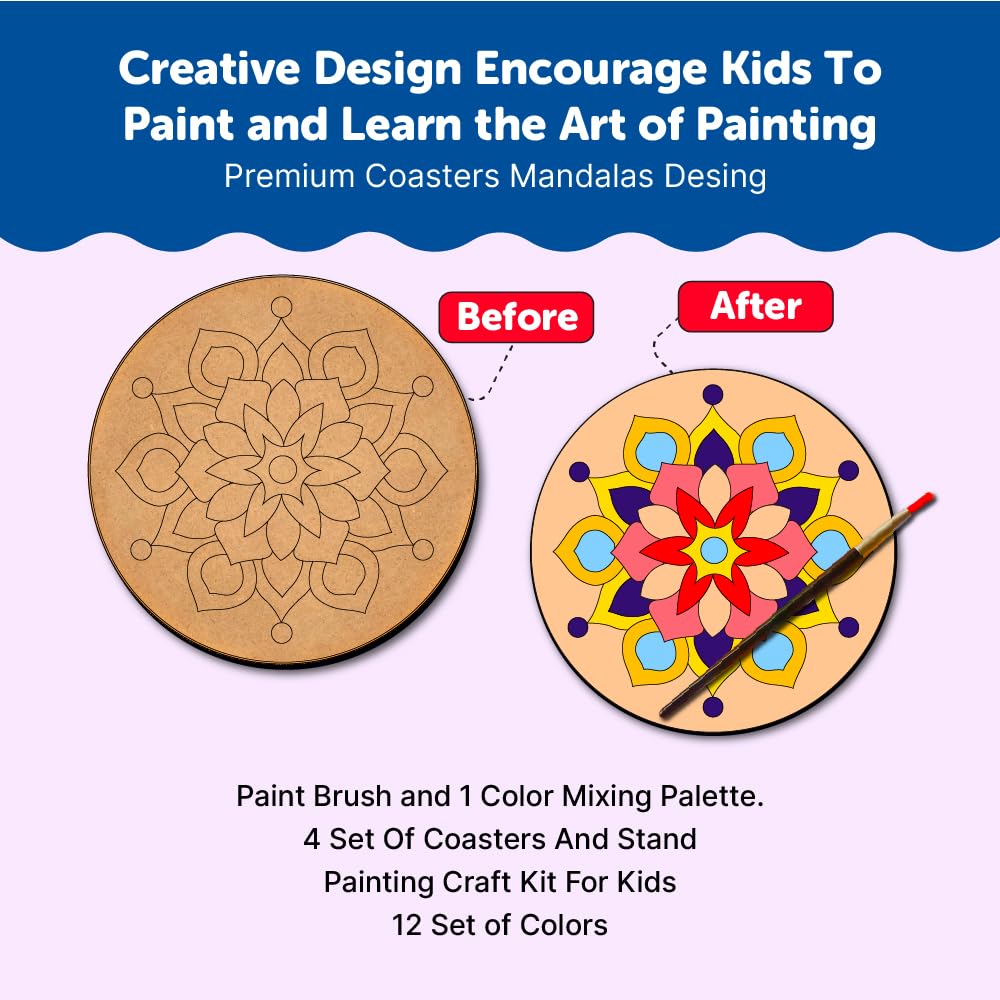 Advanced Mandala Wooden Coaster Painting Art & Craft Kit