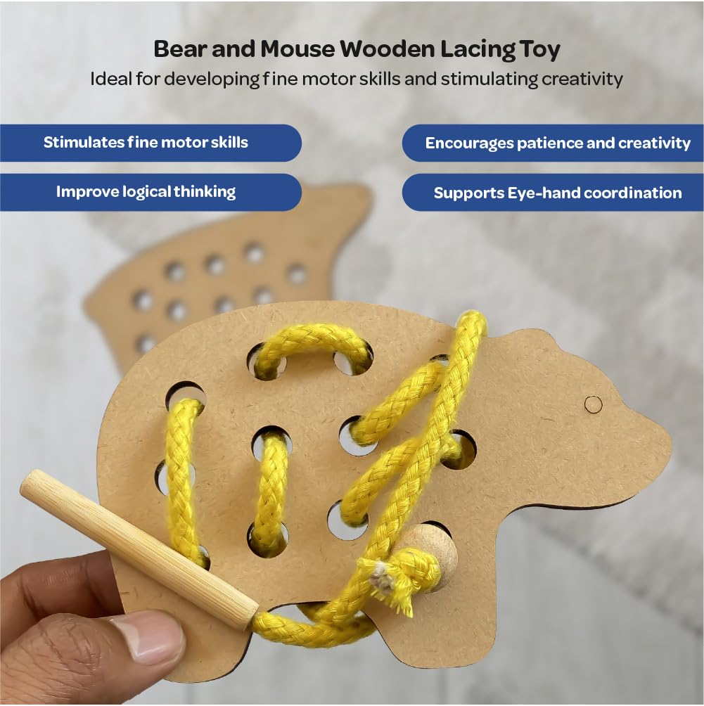 Wooden Lacing Toy Set – Bear & Mouse
