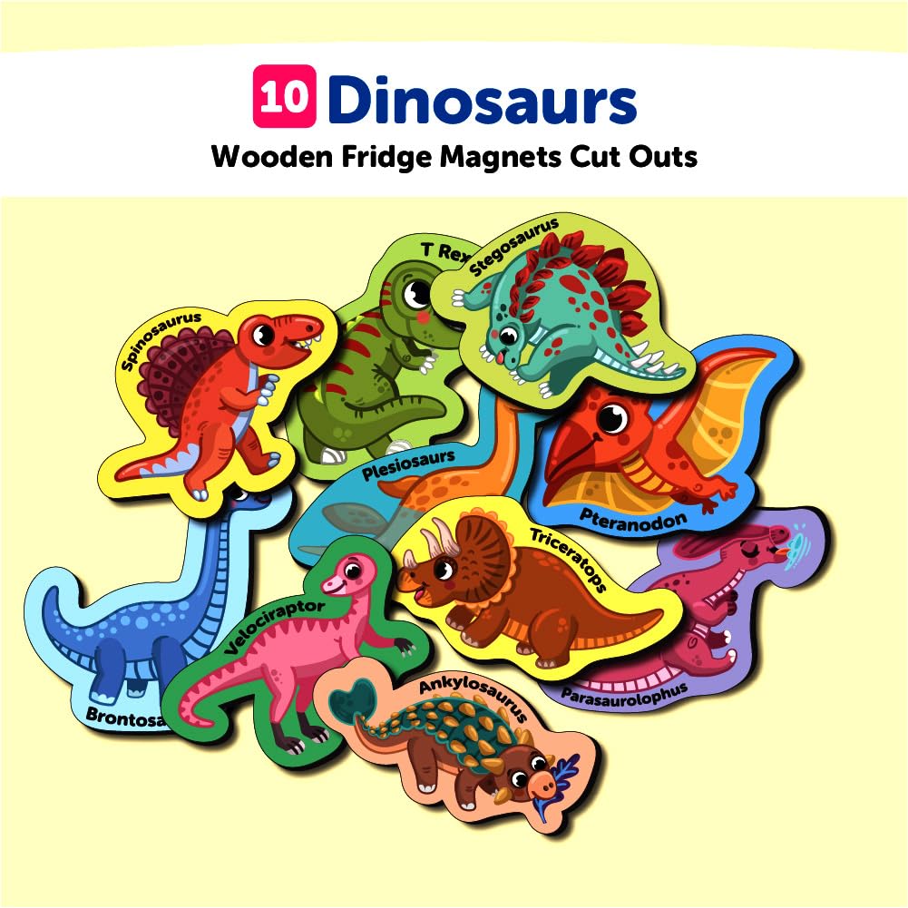 Dinosaur Wooden Fridge Magnets Set (10 Pieces)
