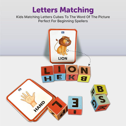 Wooden Cube Blocks Learning Game with Flash Cards 3+ Years