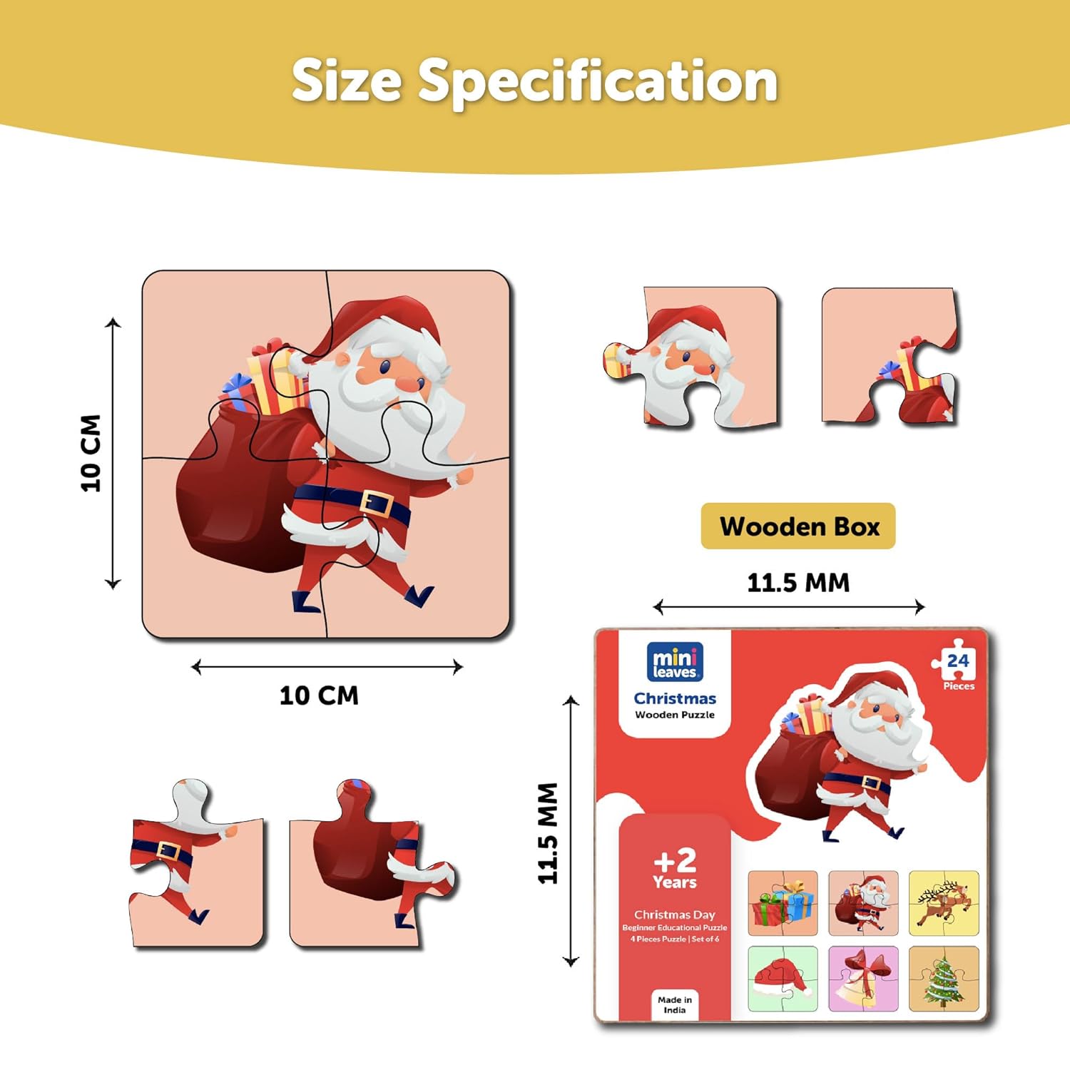 Christmas Wooden 4 Pieces Puzzle Set of 6