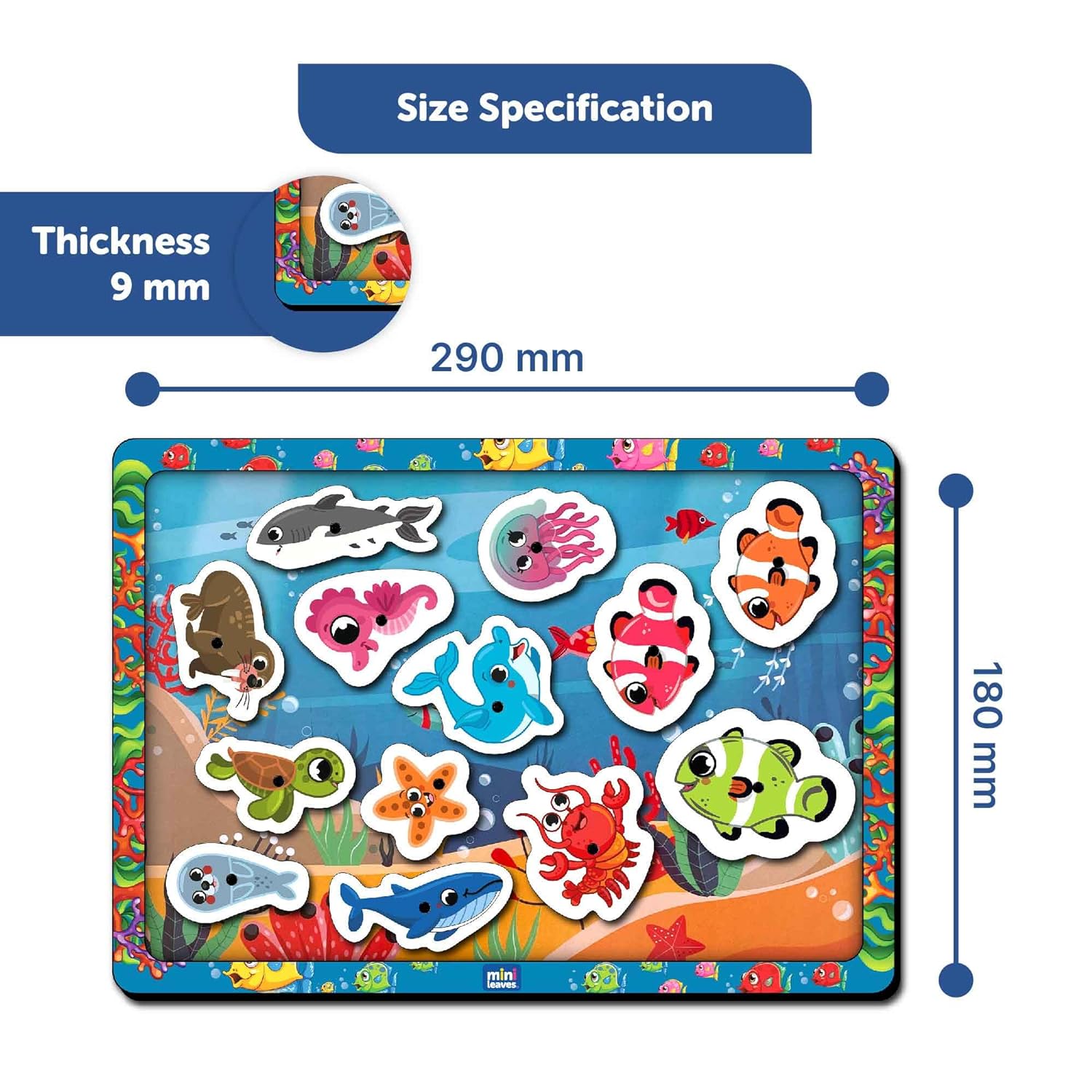 Magnetic Fishing game for kids 13 Pic A4 Size Tray - Mini Leaves