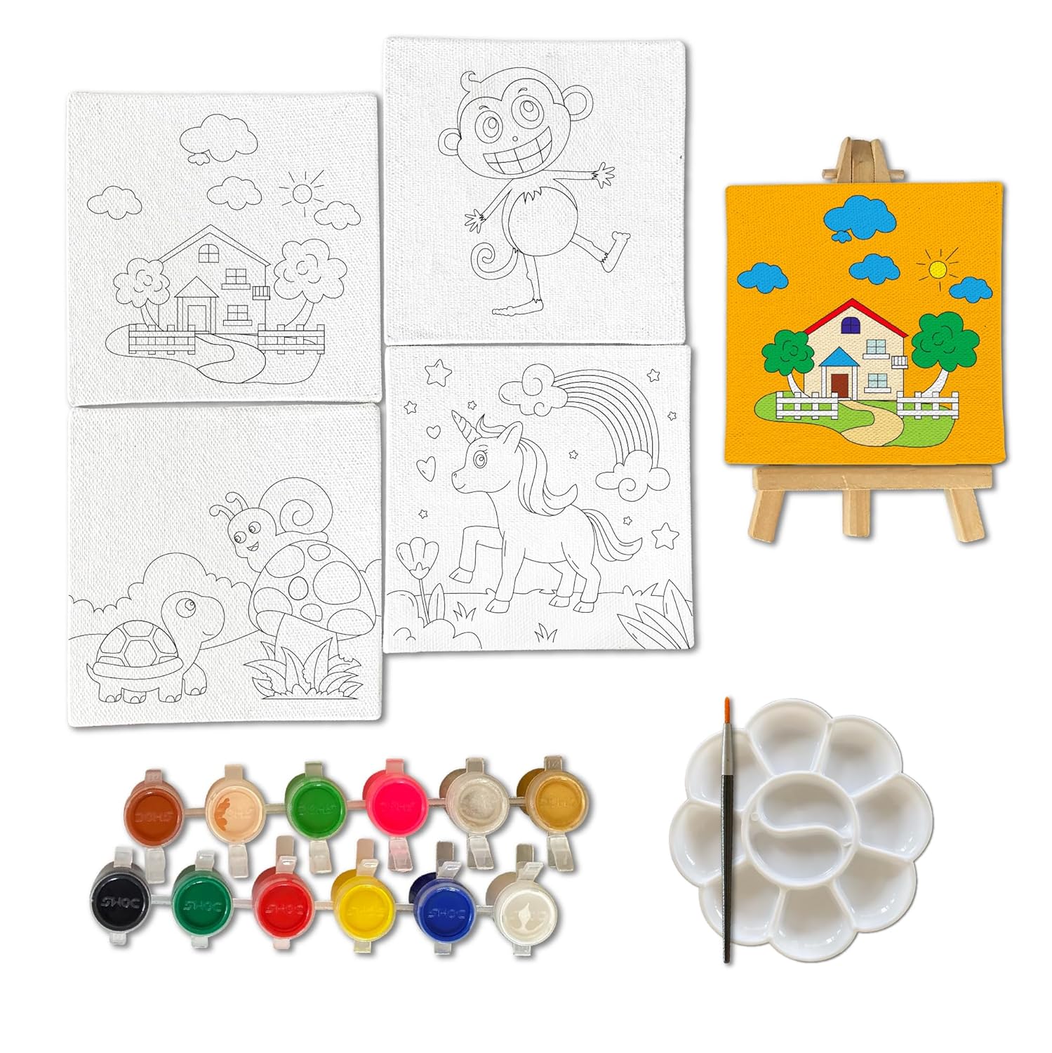 Mini Canvas Art and Craft Paint Kit For 4+ Set of 4