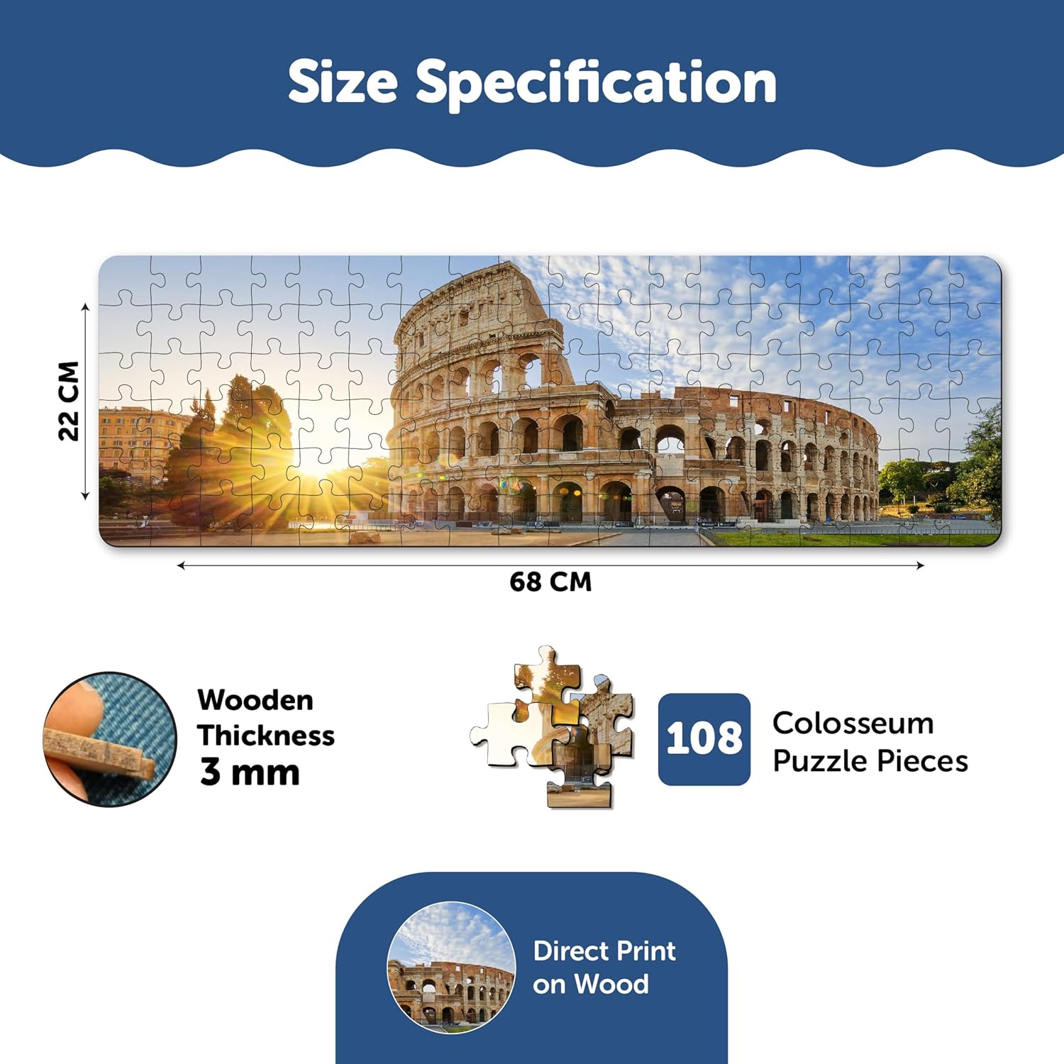 Panorama View Colosseum Wooden Puzzle (108 Pieces)
