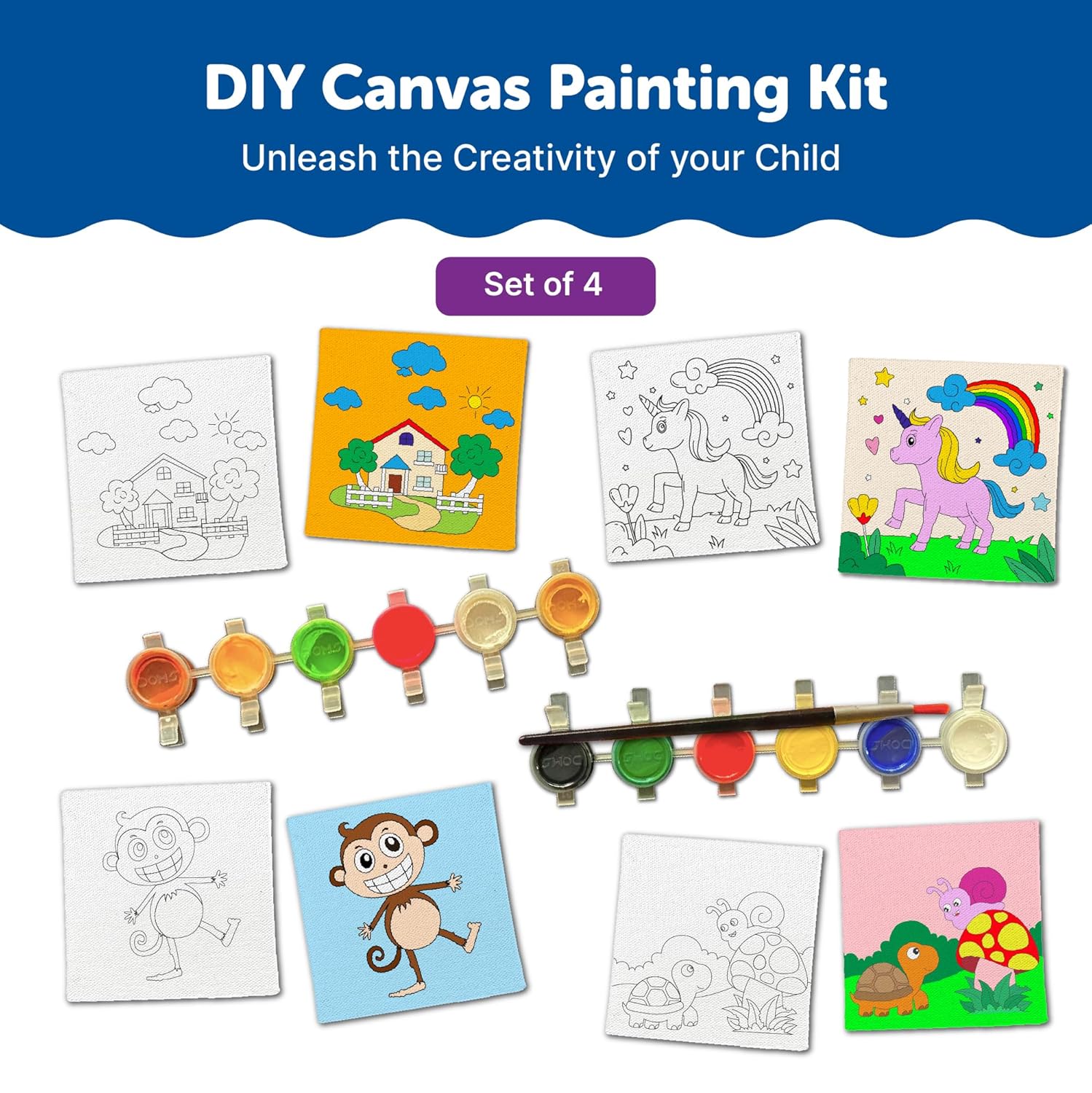 Mini Canvas Art and Craft Paint Kit For 4+ Set of 4