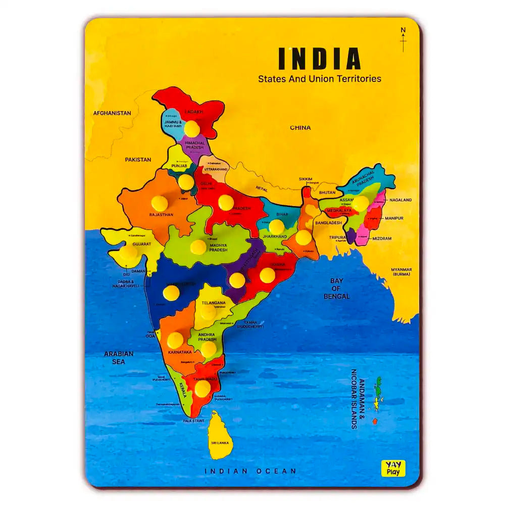 India Map Knob Puzzles for Kids 3+ Years