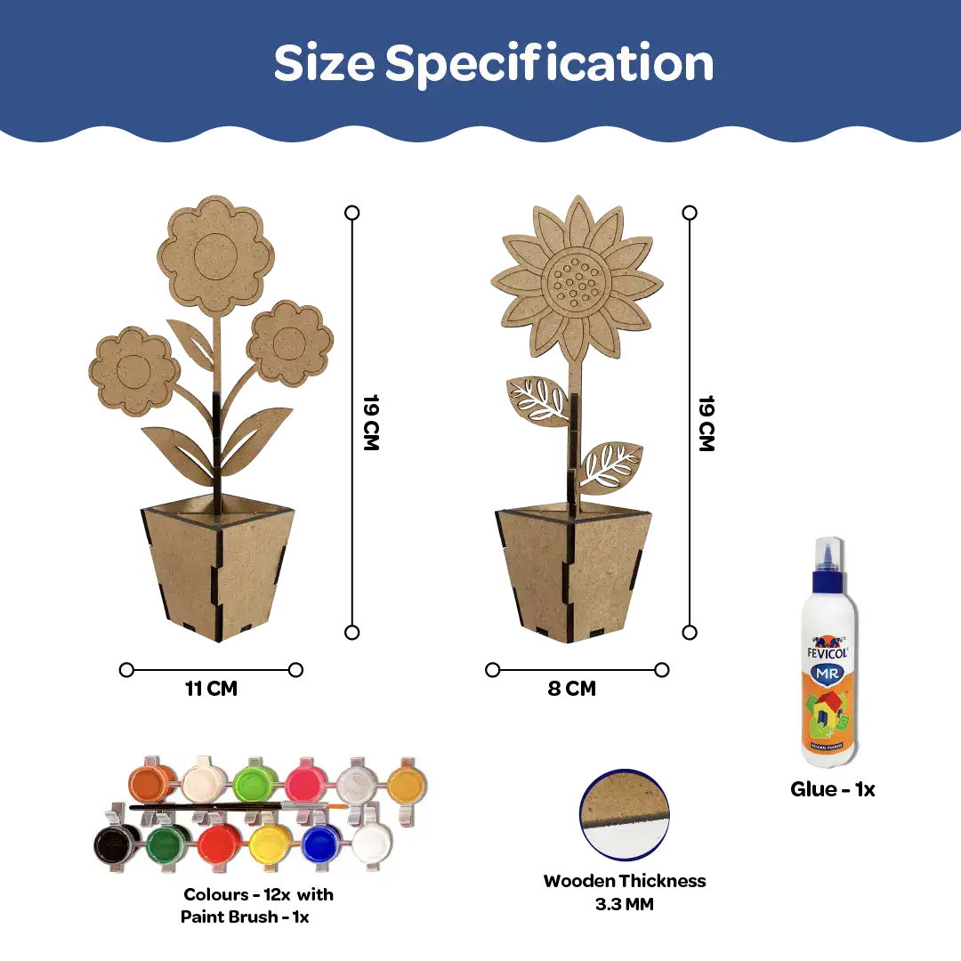 Creative Me” 3D Wooden Flower Pots DIY Art & Craft Paint Kit Set of 2