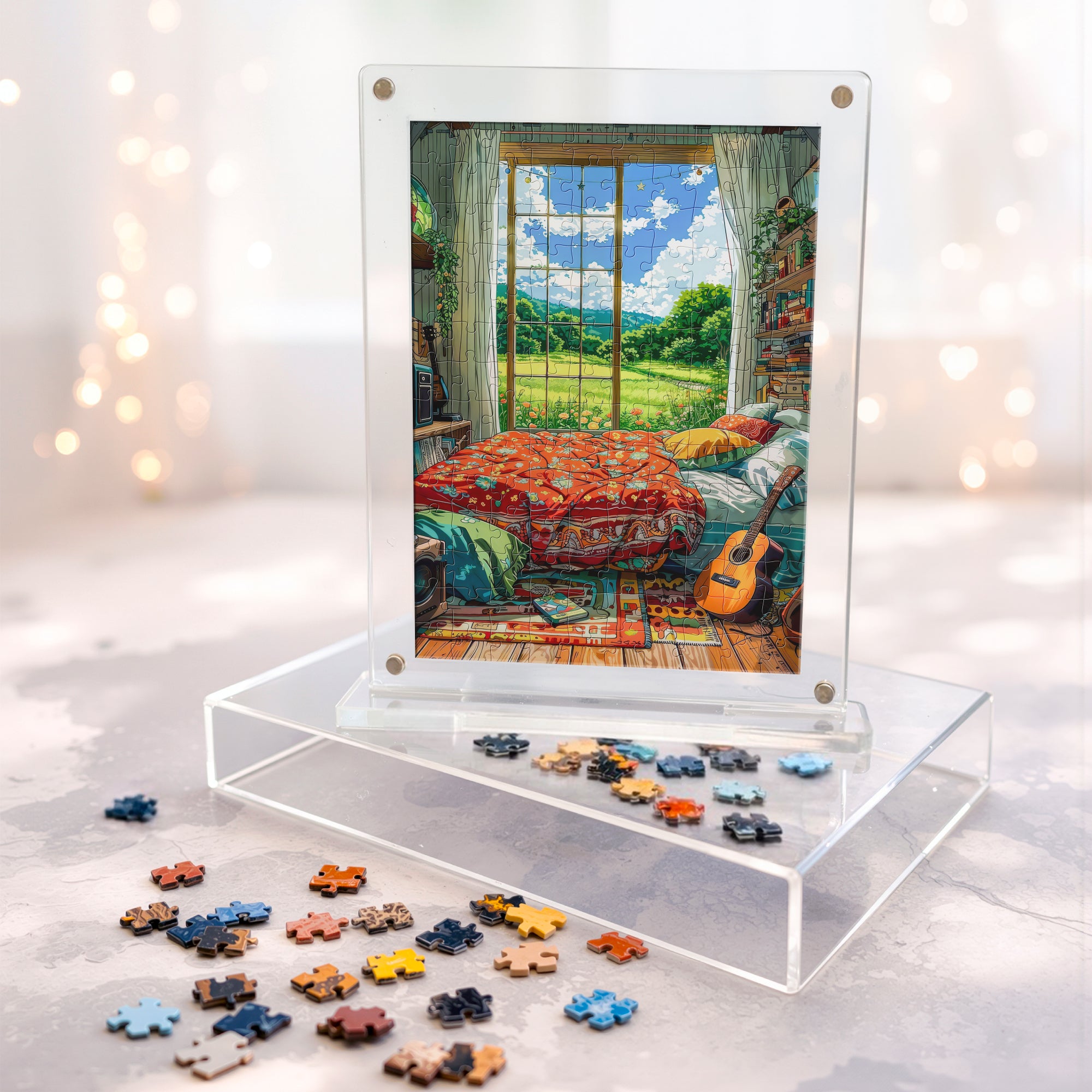 Morning Light Miniature Frame Puzzle | Magnetic Display Jigsaw Puzzle (140 Pieces) | Mini Leaves
