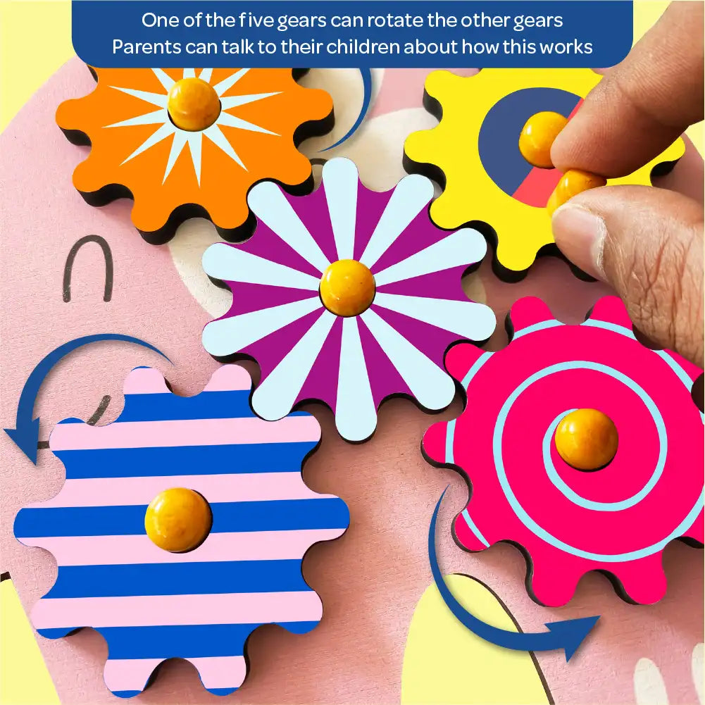 Baby Elephant Wooden Gear Toys with 5 Interchangeable Gears for 2+ Years