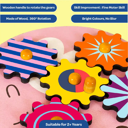 Baby Elephant Wooden Gear Toys with 5 Interchangeable Gears for 2+ Years