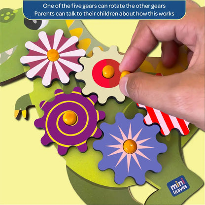 The Roaring Dino Wooden Gear Toys with 5 Interchangeable Gears for 2+ Years