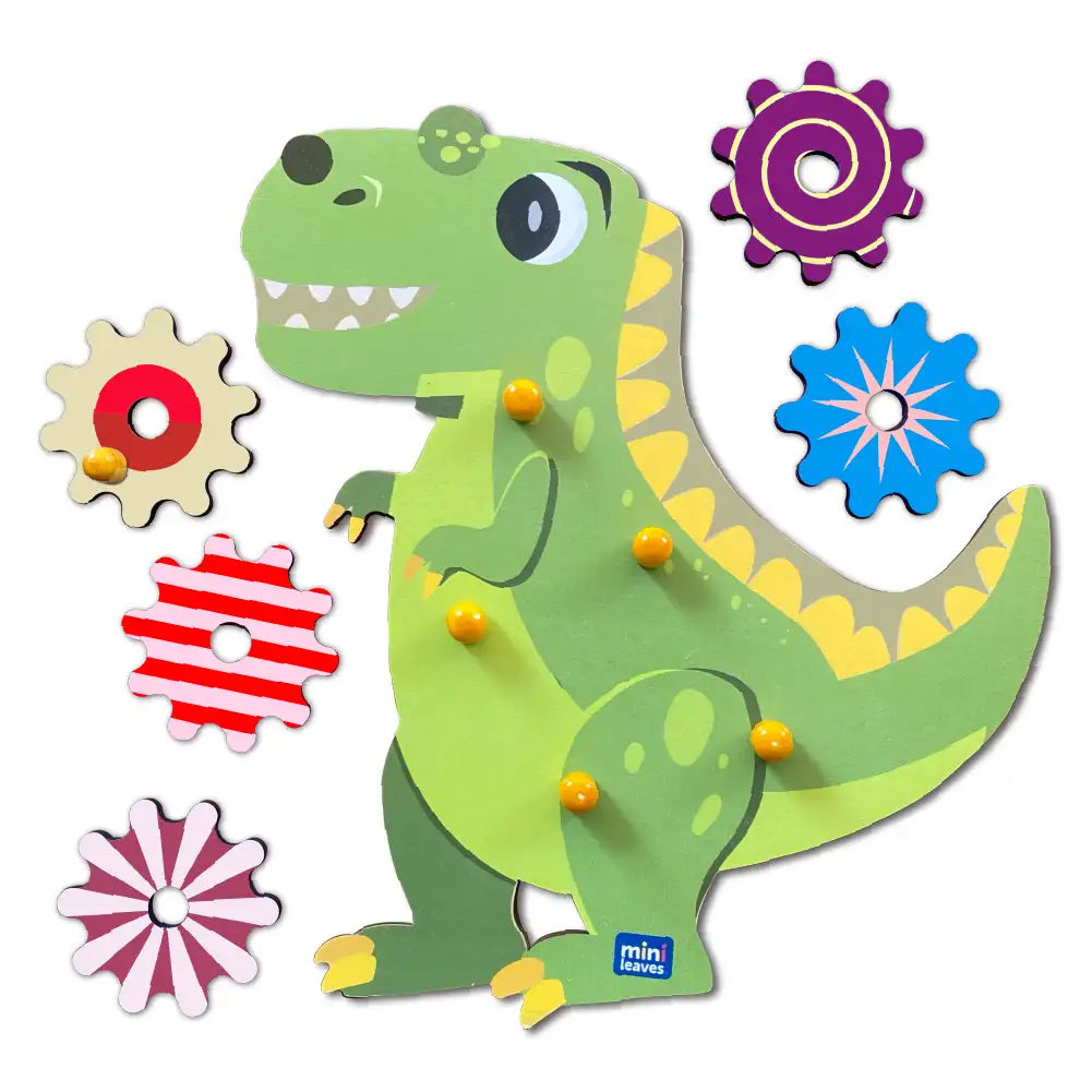 The Roaring Dino Wooden Gear Toys with 5 Interchangeable Gears for 2+ Years