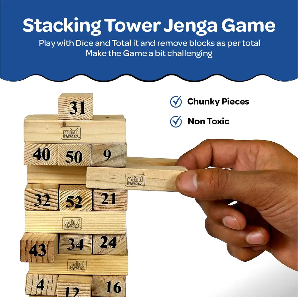 Wooden Jenga Block Tower Game (54 Pieces + Dice)
