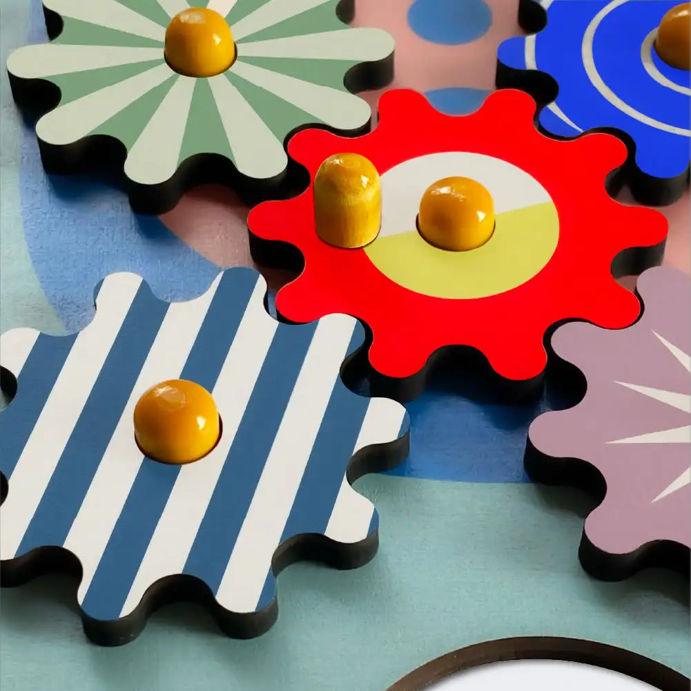Elephant Wooden Gear Toys with 5 Interchangeable Gears for 2+ Years
