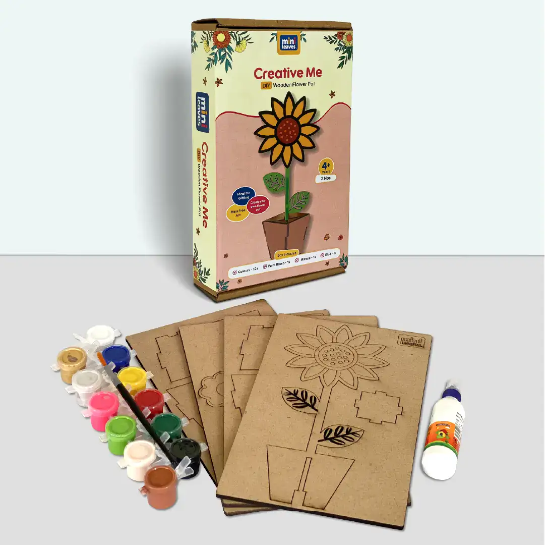 Creative Me DIY 3D Wooden Flower Pots Art and Craft Paint Kit for 4+ - Set of 2