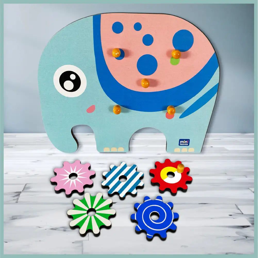 Elephant Wooden Gear Toys with 5 Interchangeable Gears for 2+ Years