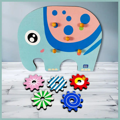 Elephant Wooden Gear Toys with 5 Interchangeable Gears for 2+ Years