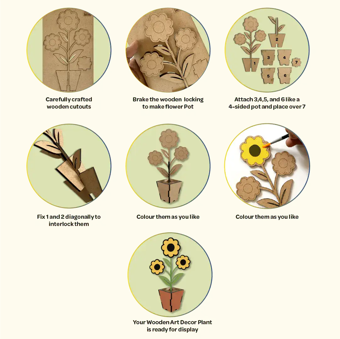 Creative Me” 3D Wooden Flower Pots DIY Art & Craft Paint Kit Set of 2