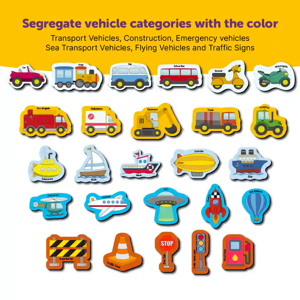 26 Pieces Transport Full Magnetic Fridge Magnets for Kids 2+ Years