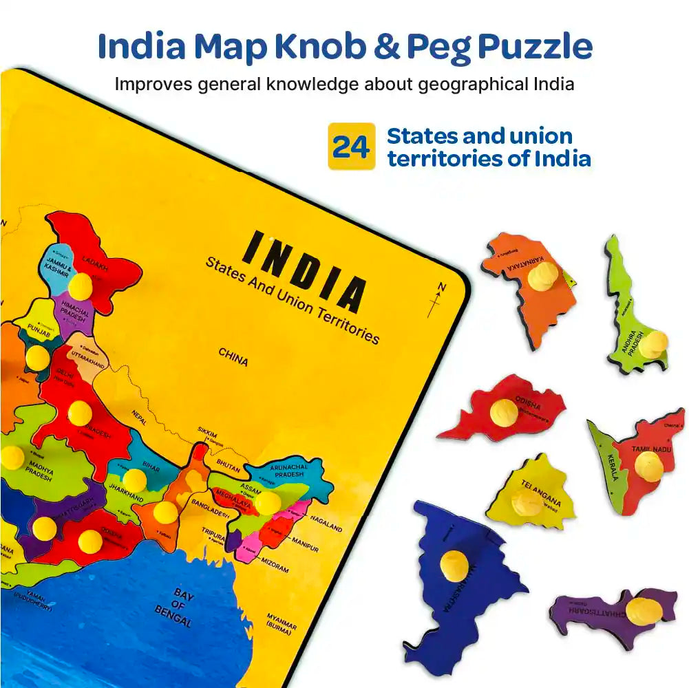 India Map Knob Puzzles for Kids 3+ Years