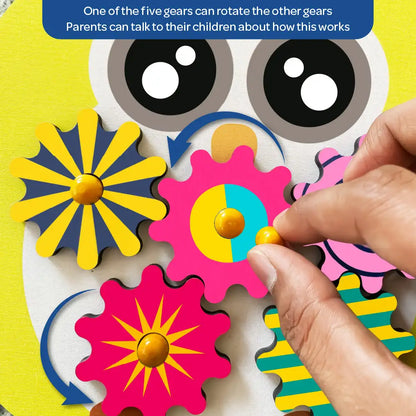 Owl Wooden Gear Toys with 5 Interchangeable Gears for 2+ Years