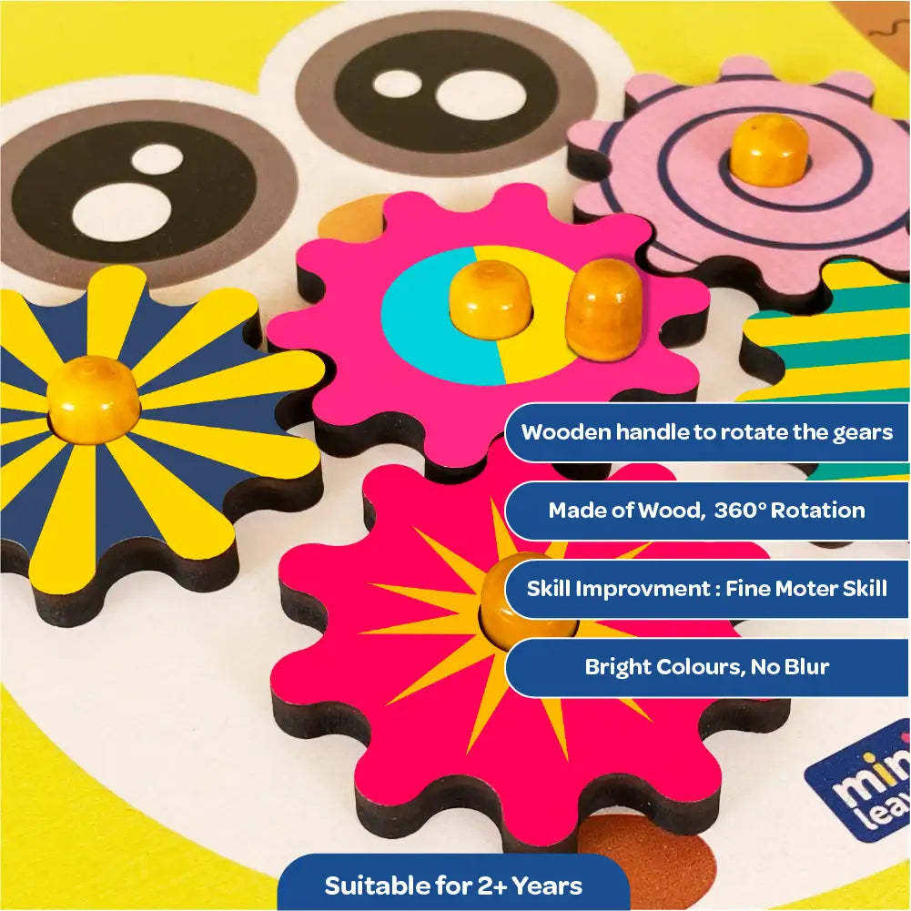 Owl Wooden Gear Toys with 5 Interchangeable Gears for 2+ Years