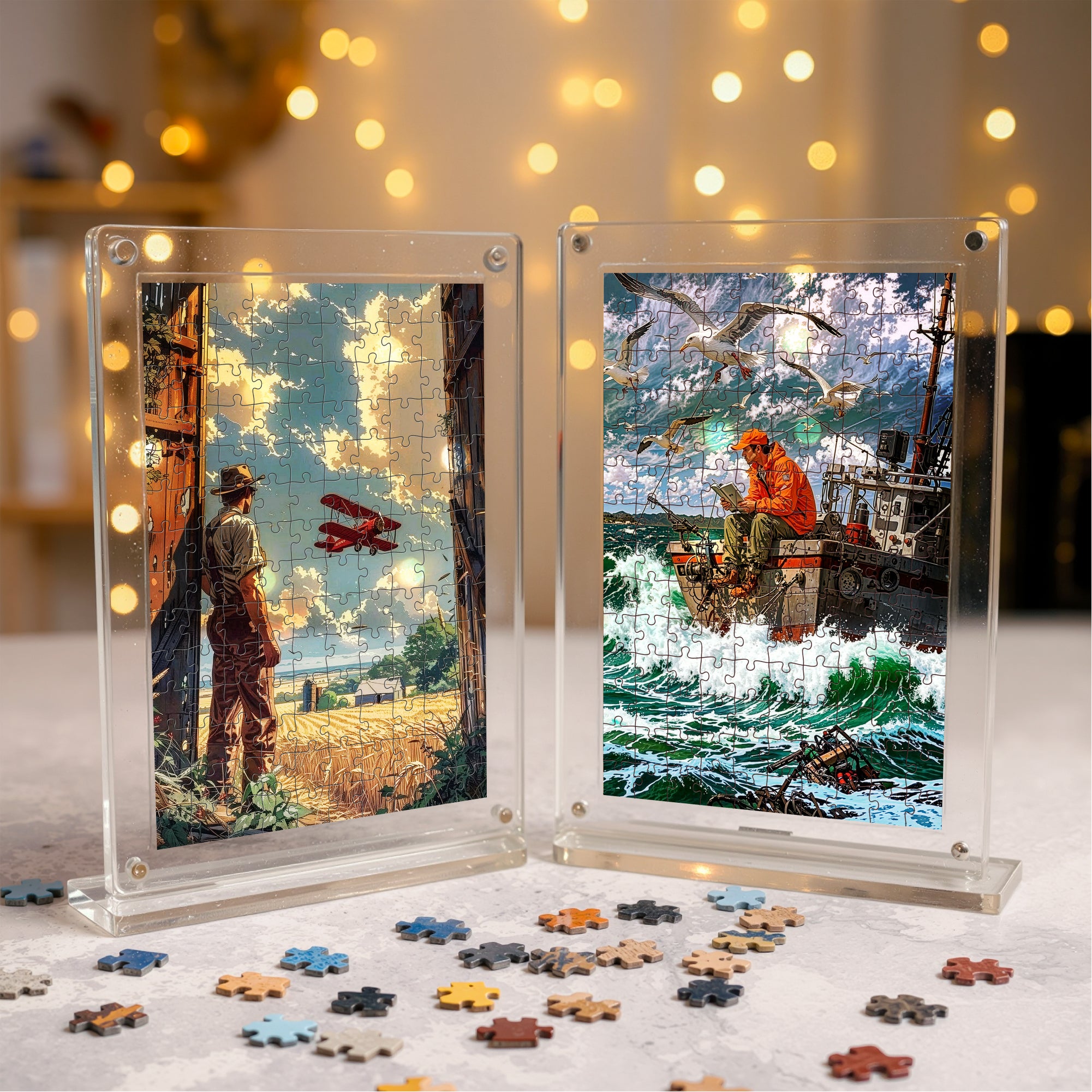 Chasing the Horizon Acrylic Miniature Frame Puzzle | Magnetic Display Jigsaw Puzzle (140 Pieces) | Mini Leaves
